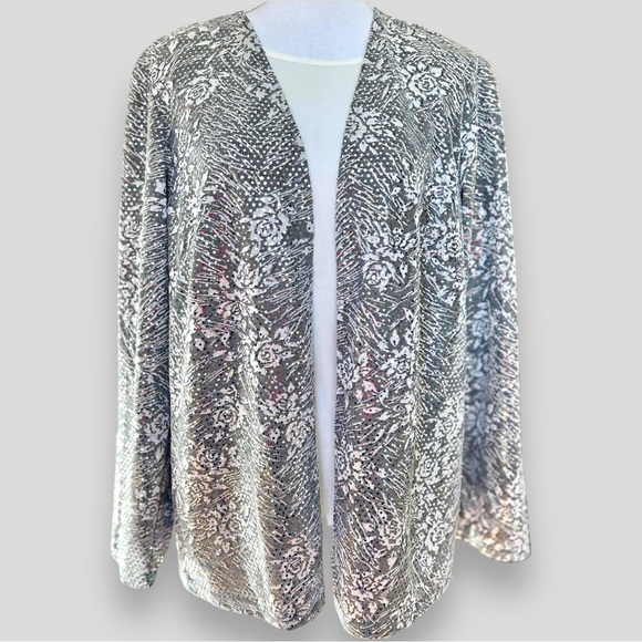 DRESSBARN | New Year’s Eve Plus Size Silver Sparkling Dress Jacket Sz 16 W - Picture 5 of 10